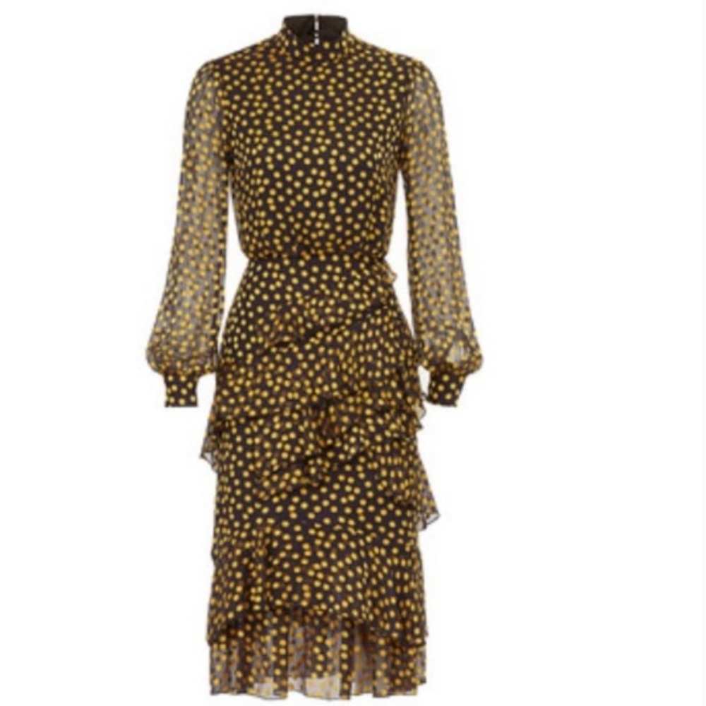 SALONI Black and Yellow Polka Dot Dress